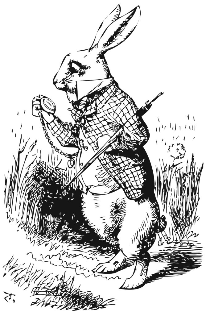 White Rabbit looking at pocket watch from Alice in Wonderland
