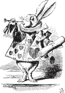 White Rabbit blowing trumpet from Alice in Wonderland