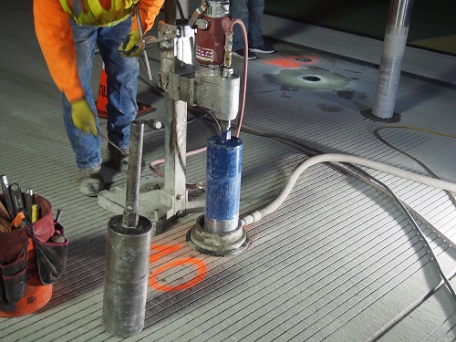 taking a core from a concrete pavement