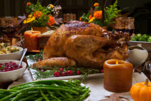 turkey and sides on the Thanksgiving table