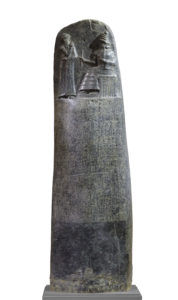 Hammurabi's Code is inscribed on a stele.