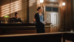 Attorney making her case before a judge